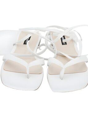 Nine West Women's Ankle-Wrap Square Toe Sandals White 8M
